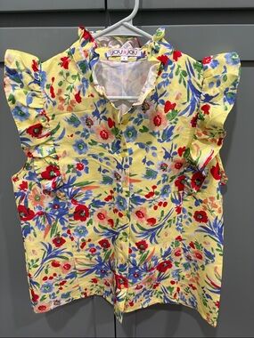 Joy Joy Yellow Floral Ruffle Sleeve Top